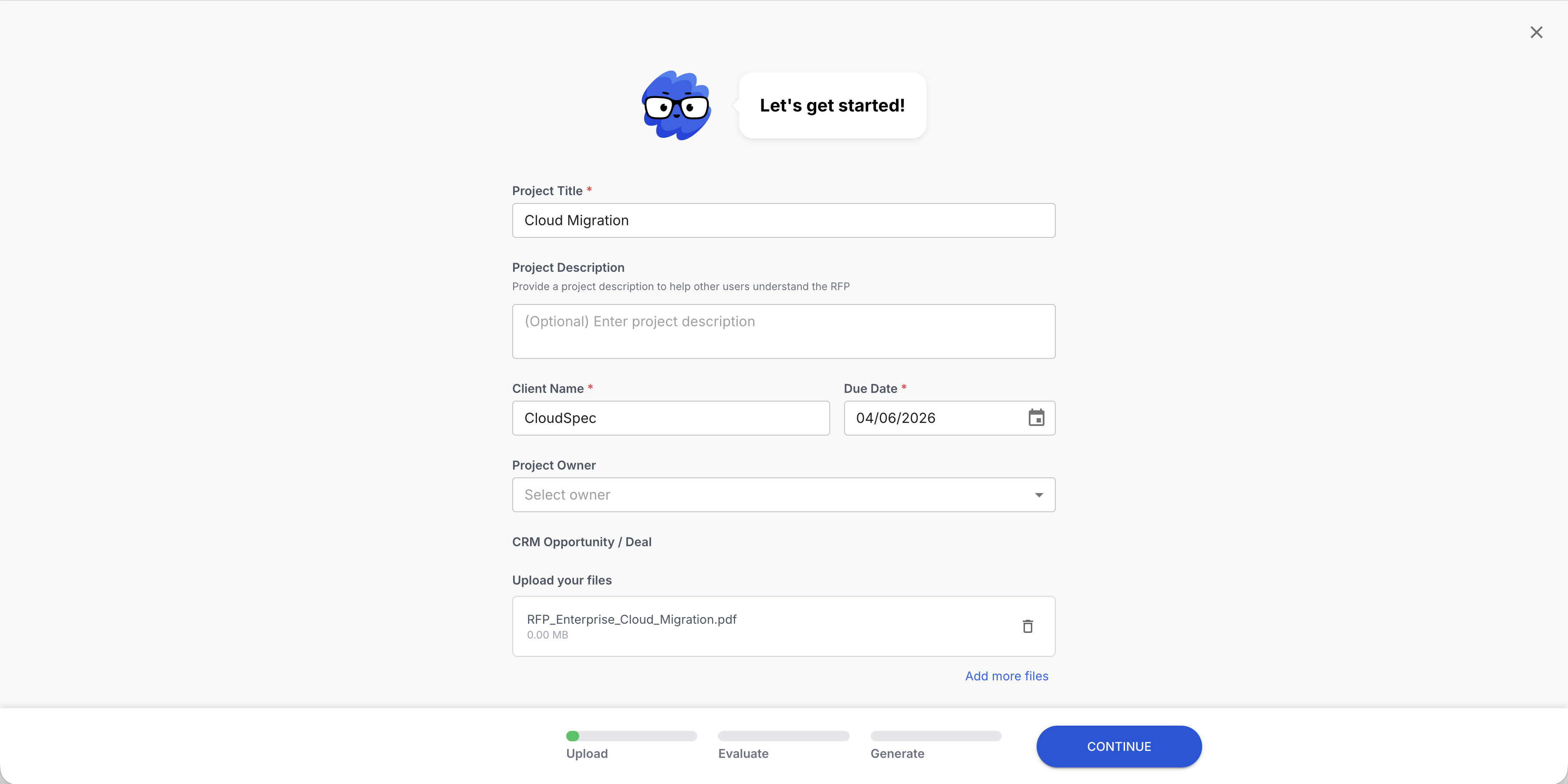 A questionnaire being uploaded into Tribble, with the file type detected